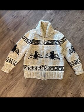 Vintage Wool Cowichan Siwash handknit sweater ThunderBird details 100% Wool